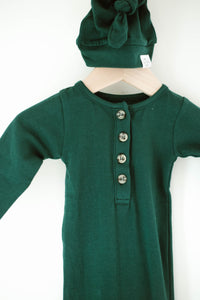 Baby Organic Knotted Gown + Top Knot Hat - Forest