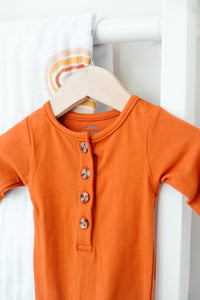 Baby Organic Knotted Gown + Top Knot Hat - Rust