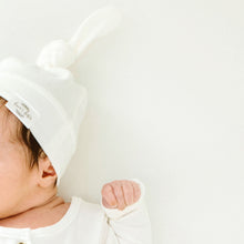 Load image into Gallery viewer, Baby Organic Knotted Gown + Top Knot Hat - Sugar (white)