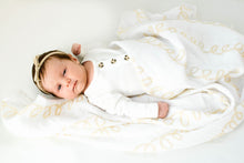 Load image into Gallery viewer, Baby Organic Knotted Gown + Top Knot Hat - Sugar (white)